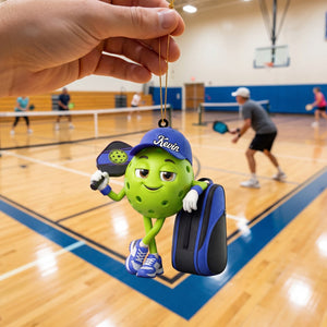 Pickleball Mascot Holding Paddle & Sports Bag Ornament- Personalized Gift for Pickleball Enthusiasts