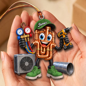 Copper Pipes HVAC Mascot Ornament โ Funny Personalized Gift for AC Technicians