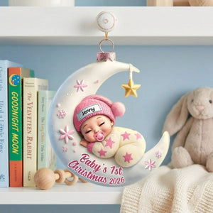 Baby Sleeping On The Moon โ Baby's 1st Christmas Personalized Ornament