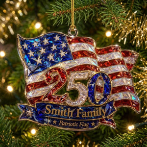 Personalized 1776โ2026 Patriotic Flag Acrylic Ornament โ America 250th Family Keepsake Gift