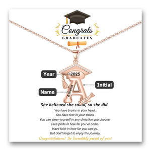 Engraved Name Personalized Bachelor Hat Graduation Initial Necklace
