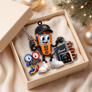 HVAC Digital Meter Mascot Holding Temperature Probe Ornament โ Funny Personalized Gift for AC Technicians