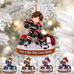 Personalized Hockey Boy Hockey Girl Christmas Ornament