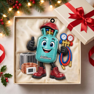 HVAC Refrigerant Tank Mascot Ornament โ Funny Personalized Heating & Cooling Tech Gift