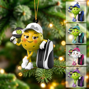 Pickleball Mascot Holding Paddle & Sports Bag Ornament- Personalized Gift for Pickleball Enthusiasts