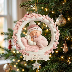 Baby And Wreath โ Baby's 1st Christmas Personalized Ornament