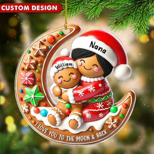 Grandma Hugging Grandkid On Moon - Christmas Personalized Acrylic Ornament