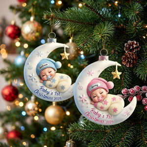 Baby Sleeping On The Moon โ Baby's 1st Christmas Personalized Ornament