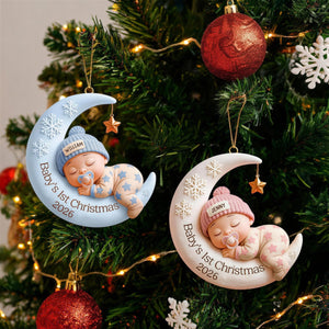 Sleeping Baby On Moon โ Baby's 1st Christmas Personalized Ornament