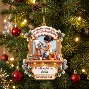 Personalized Painter Girl Christmas Acrylic Ornament โ Custom Name & Year Artist Keepsake | Gift For Women Who Love Painting