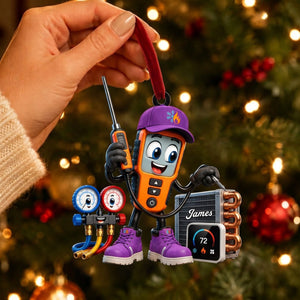 HVAC Digital Meter Mascot Holding Temperature Probe Ornament โ Funny Personalized Gift for AC Technicians