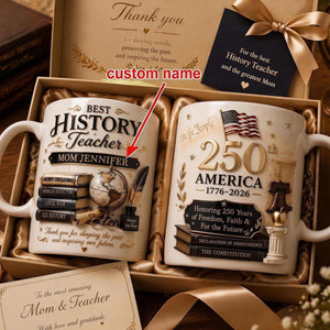 America 250th Anniversary Patriotic Coffee Cup โ Personalized History Teacher Mom Mug