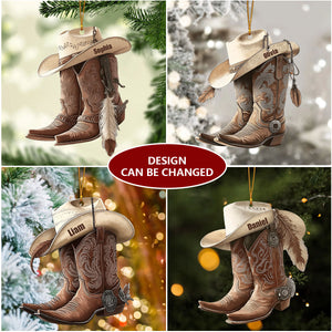 Cowboy Cowgirl Hat & Boots - Personalized Christmas Ornament