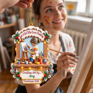 Personalized Painter Girl Christmas Acrylic Ornament โ Custom Name & Year Artist Keepsake | Gift For Women Who Love Painting