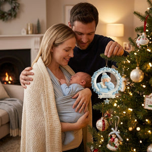 Baby And Wreath โ Baby's 1st Christmas Personalized Ornament