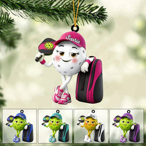 Pickleball Mascot Holding Paddle & Sports Bag Ornament- Personalized Gift for Pickleball Enthusiasts
