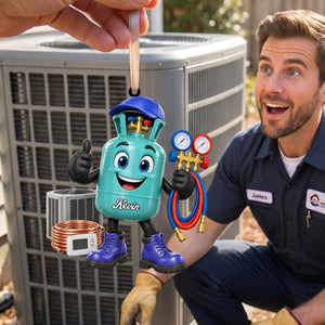 HVAC Refrigerant Tank Mascot Ornament โ Funny Personalized Heating & Cooling Tech Gift