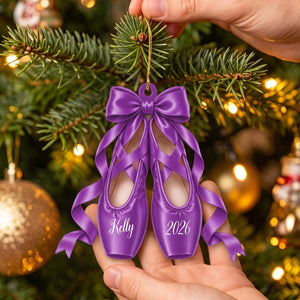 Personalized Ballet Pointe Shoes Christmas Ornament 2026 – Custom Name, Bow & Ribbon Acrylic Keepsake | Ballerina Recital Gift