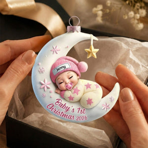 Baby Sleeping On The Moon โ Baby's 1st Christmas Personalized Ornament
