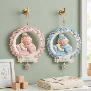 Baby And Wreath โ Baby's 1st Christmas Personalized Ornament