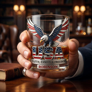 USA Strong Eagle Whiskey Glass - Personalized Gifts For Patriots