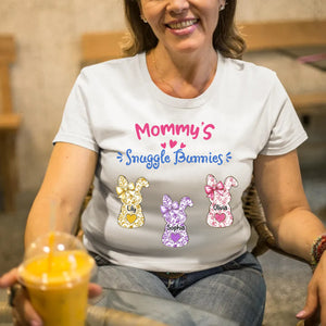 Grandmas Snuggle Bunnies Ribbon Easter Day - Personalized Pure Cotton T-Shirt