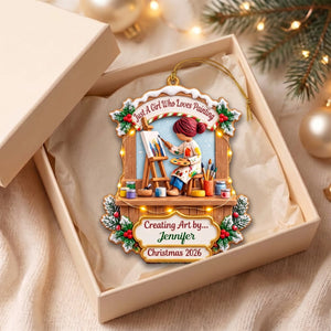 Personalized Painter Girl Christmas Acrylic Ornament โ Custom Name & Year Artist Keepsake | Gift For Women Who Love Painting