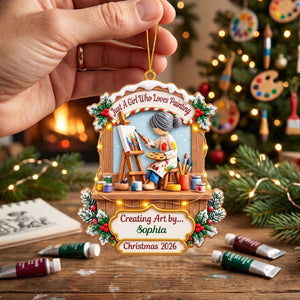 Personalized Painter Girl Christmas Acrylic Ornament โ Custom Name & Year Artist Keepsake | Gift For Women Who Love Painting