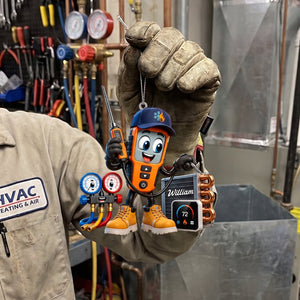 HVAC Digital Meter Mascot Holding Temperature Probe Ornament โ Funny Personalized Gift for AC Technicians