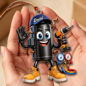HVAC Compressor Mascot OK Hand Ornament โ Funny Personalized Gift for AC Technicians