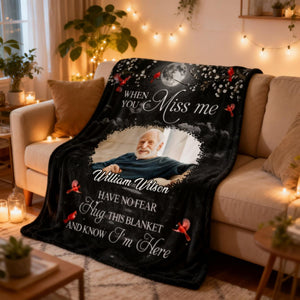 A Hug From Heaven When You Really Miss Me Memorial - Custom Photo Personalized Fleece Blanket