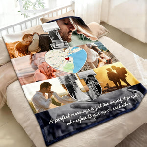 I Love You - Custom Map Photo Collage Blanket Personalized Couple Anniversary Wedding Gift