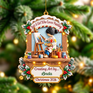 Personalized Painter Girl Christmas Acrylic Ornament โ Custom Name & Year Artist Keepsake | Gift For Women Who Love Painting