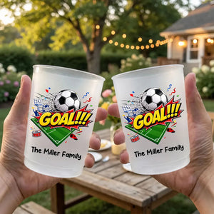 Personalized Frosted Plastic Cup, Soccer Goal Design for Backyard Cookouts, Unique Gift for Sports Fans