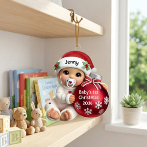 Baby Beside Christmas Bauble โ Baby's 1st Christmas Personalized Ornament