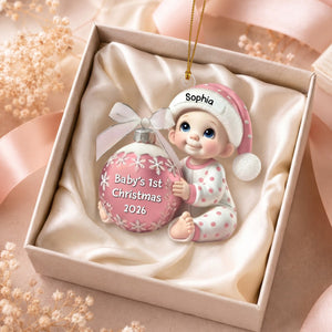 Baby Holding Christmas Bauble โ Baby's 1st Christmas Personalized Ornament