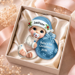 Baby Beside Christmas Bauble โ Baby's 1st Christmas Personalized Ornament