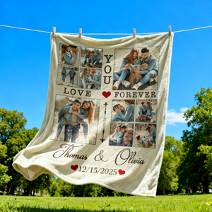 Personalized Couple Blanket With Photo, Custom Photo Blanket For Her, Picture Collage Gift For Couple, Anniversary Valentineās Day Gifts For Her