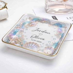 Our Love Is Deeper, Ocean Shell Pearls Personalized Ceramic Jewelry Dish, Gift For Couple