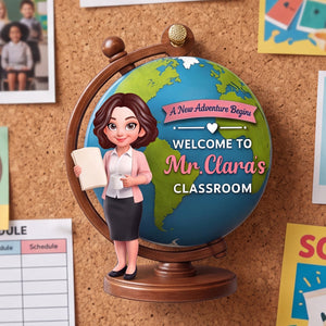 Personalized "A New Adventure Begins" Acrylic Hanging Ornament โ Globe Art Teacher Gift For Classroom