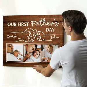 First Father’s Day Custom Fist Bump Canvas Poster, Personalized New Daddy Photo Gifts