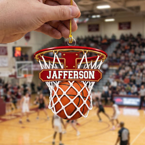 Personalized Basketball Hoop Christmas Ornament โ Custom Name & Ball-In-Net Acrylic Keepsake | Gift for Players & Coaches