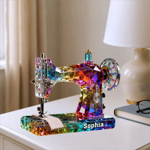 Stained Glass Effect Sewing Machine Custom Name Acrylic Plaque, Gift For A Tailor