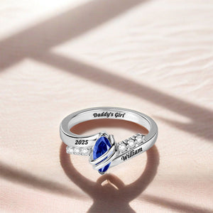 Personalized Memorial Birthstone Ring with Engraved Text