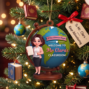 Personalized "A New Adventure Begins" Acrylic Hanging Ornament โ Globe Art Teacher Gift For Classroom