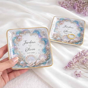 Our Love Is Deeper, Ocean Shell Pearls Personalized Ceramic Jewelry Dish, Gift For Couple