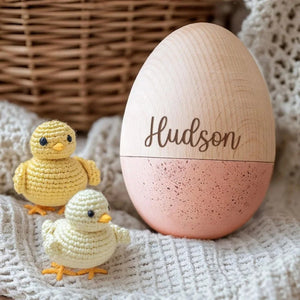 Custom Name Hollow Egg, Personalized Fillable Wooden Speckled Easter Egg, Easter Gift for Kids