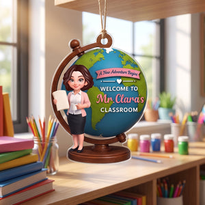 Personalized "A New Adventure Begins" Acrylic Hanging Ornament โ Globe Art Teacher Gift For Classroom