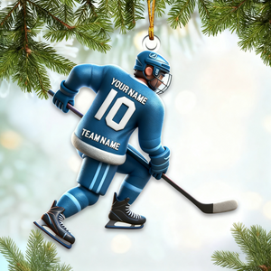 Custom Name and Number Ice Hockey Ornament, Christmas Gift Decoration