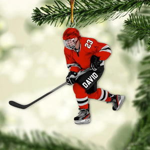 Personalized Ice Hockey Man Player Acrylic Christmas Ornament, Hockey Team Gift, Gift For Hockey Lovers